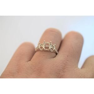 1pcs ring setting three stone ring band without stone 8x6 blank ring wit…